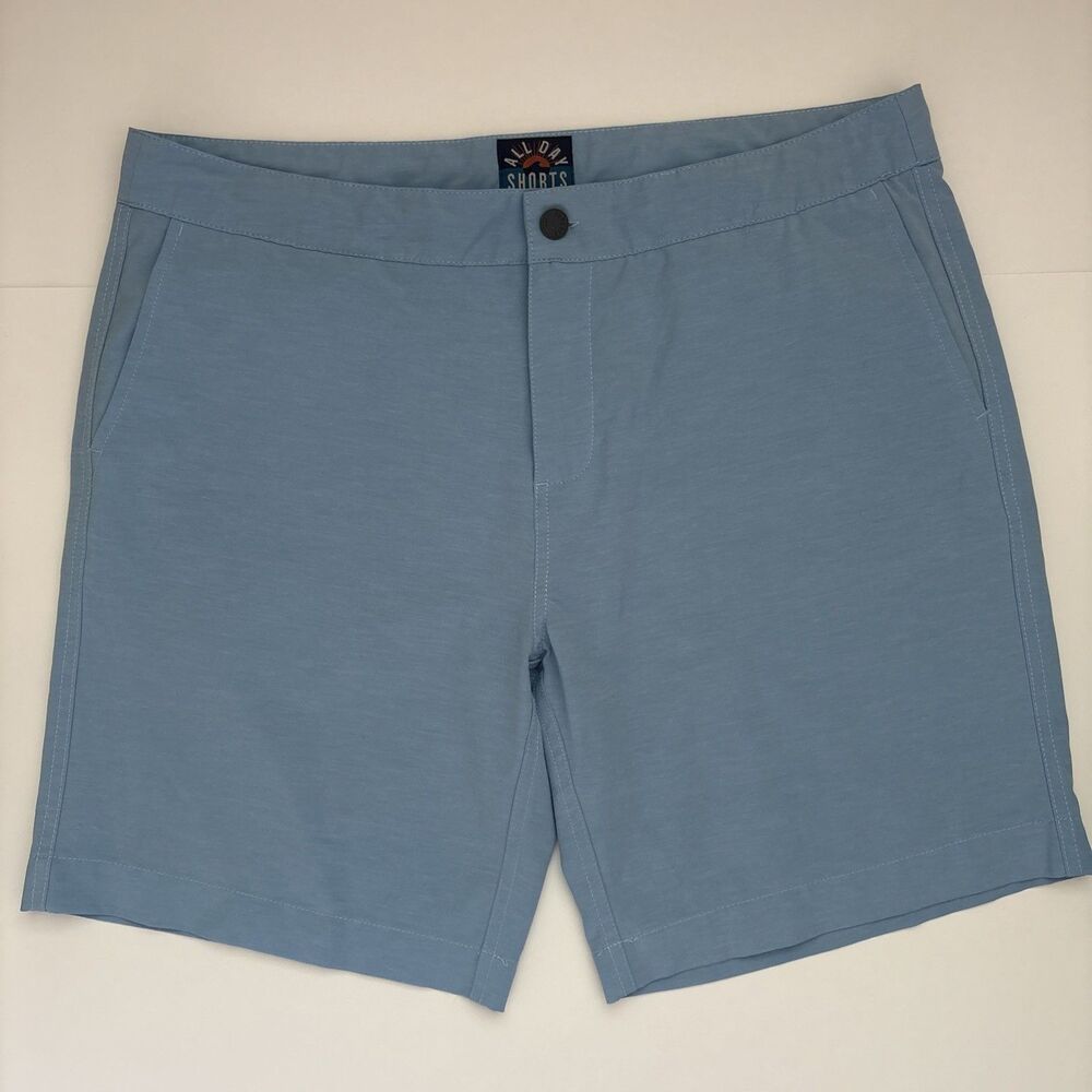 Faherty All Day Shorts Mens 36 Blue Drawstring Pockets Bermuda Performance